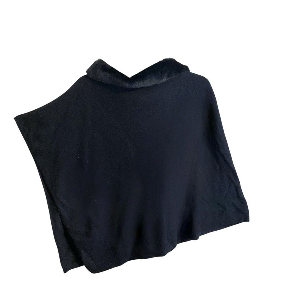 Talbots Black Faux Fur Trim Asymmetrical Hem Cape Poncho Women XS/S Formal Wear - Picture 9 of 14